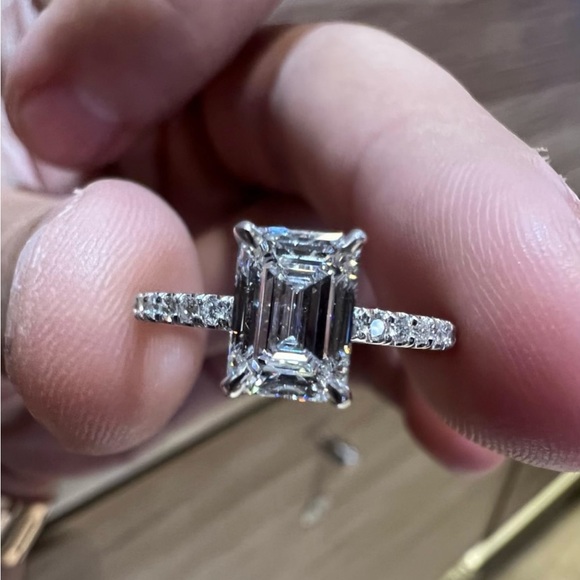 Emerald Cut Diamond Solitaire Engagement Ring - Picture 4 of 6